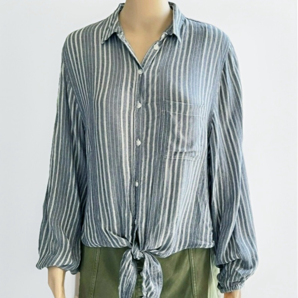 AMERICAN EAGLE OUTFITTERS  Button Front Tie Waist Stripe Gray White Small - Picture 12 of 12